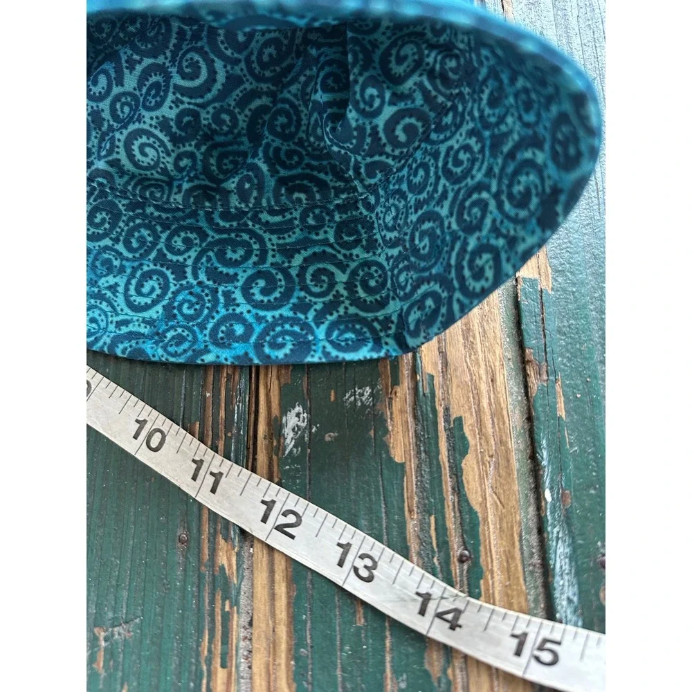 Reversible Teal Bucket Hat Embroidered Cat Paisley Print Sun Hat A3663